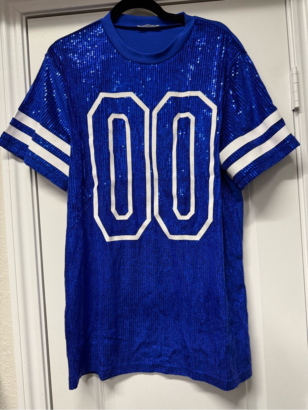 ✨ Blue Sequin Football Jersey Dress/Tunic Size Medium – Game Day Sparkle
